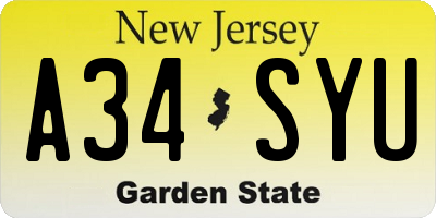 NJ license plate A34SYU