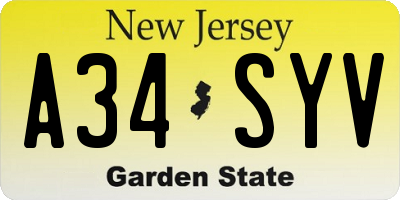 NJ license plate A34SYV