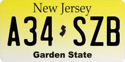 NJ license plate A34SZB