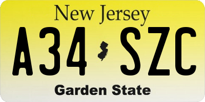 NJ license plate A34SZC