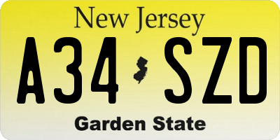 NJ license plate A34SZD