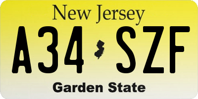 NJ license plate A34SZF