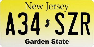 NJ license plate A34SZR