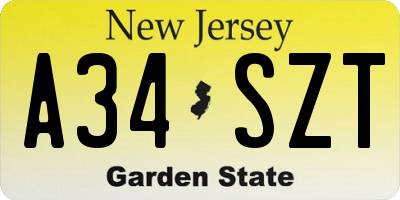NJ license plate A34SZT