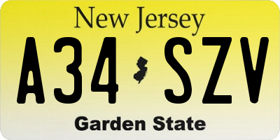NJ license plate A34SZV