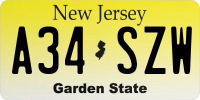 NJ license plate A34SZW