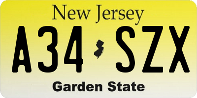 NJ license plate A34SZX