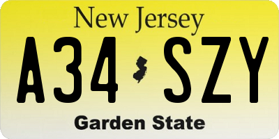 NJ license plate A34SZY