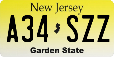 NJ license plate A34SZZ