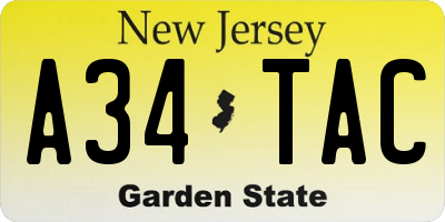 NJ license plate A34TAC
