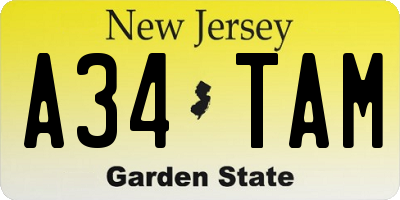 NJ license plate A34TAM