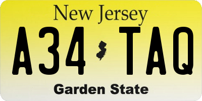 NJ license plate A34TAQ