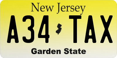 NJ license plate A34TAX