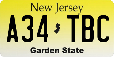 NJ license plate A34TBC