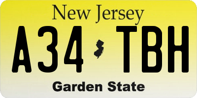 NJ license plate A34TBH