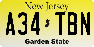 NJ license plate A34TBN