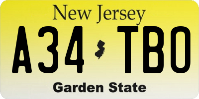 NJ license plate A34TBO