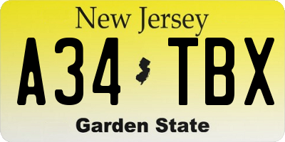 NJ license plate A34TBX