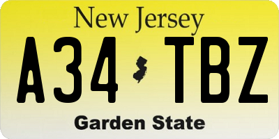 NJ license plate A34TBZ