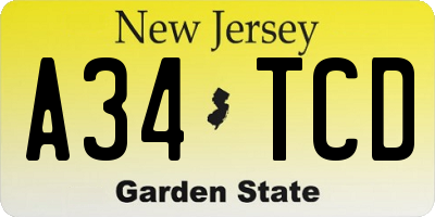 NJ license plate A34TCD
