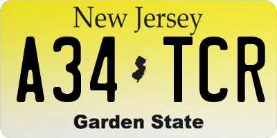 NJ license plate A34TCR