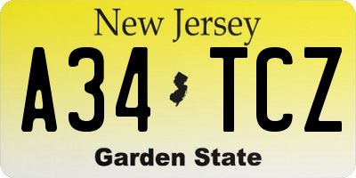 NJ license plate A34TCZ