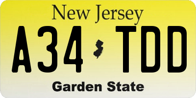 NJ license plate A34TDD