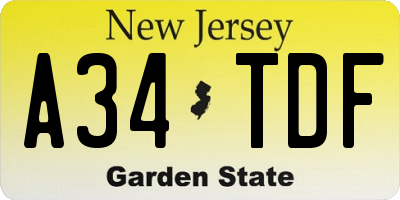 NJ license plate A34TDF