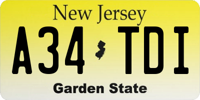 NJ license plate A34TDI