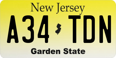 NJ license plate A34TDN