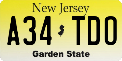 NJ license plate A34TDO