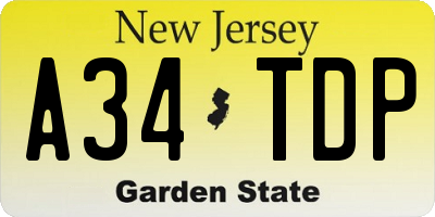 NJ license plate A34TDP