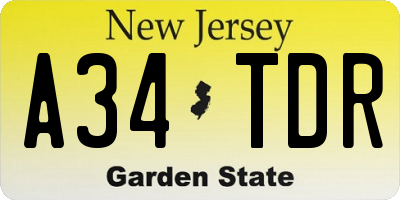 NJ license plate A34TDR