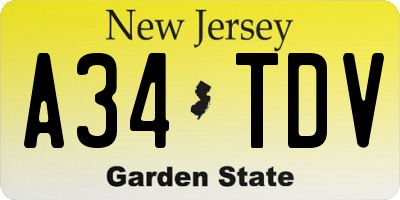 NJ license plate A34TDV
