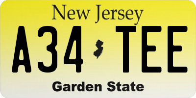 NJ license plate A34TEE