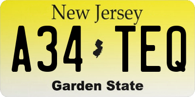 NJ license plate A34TEQ