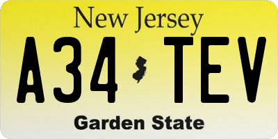 NJ license plate A34TEV