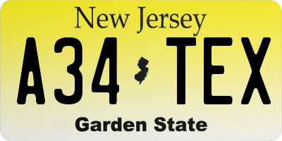 NJ license plate A34TEX