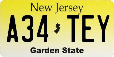 NJ license plate A34TEY