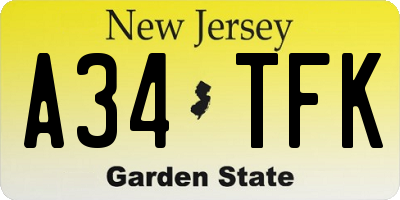 NJ license plate A34TFK