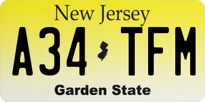 NJ license plate A34TFM