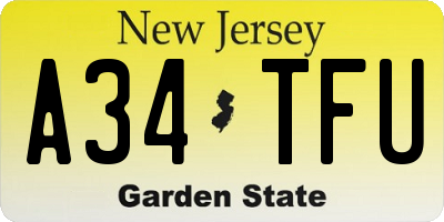 NJ license plate A34TFU