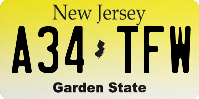 NJ license plate A34TFW