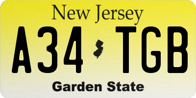 NJ license plate A34TGB
