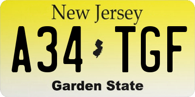 NJ license plate A34TGF