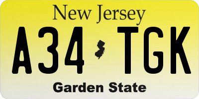NJ license plate A34TGK