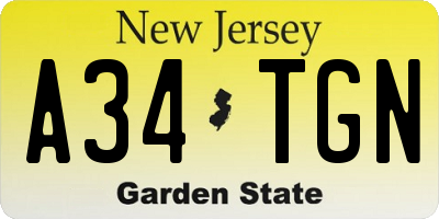 NJ license plate A34TGN