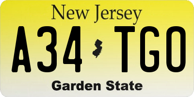 NJ license plate A34TGO