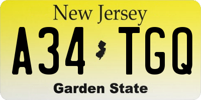 NJ license plate A34TGQ