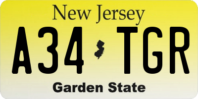 NJ license plate A34TGR